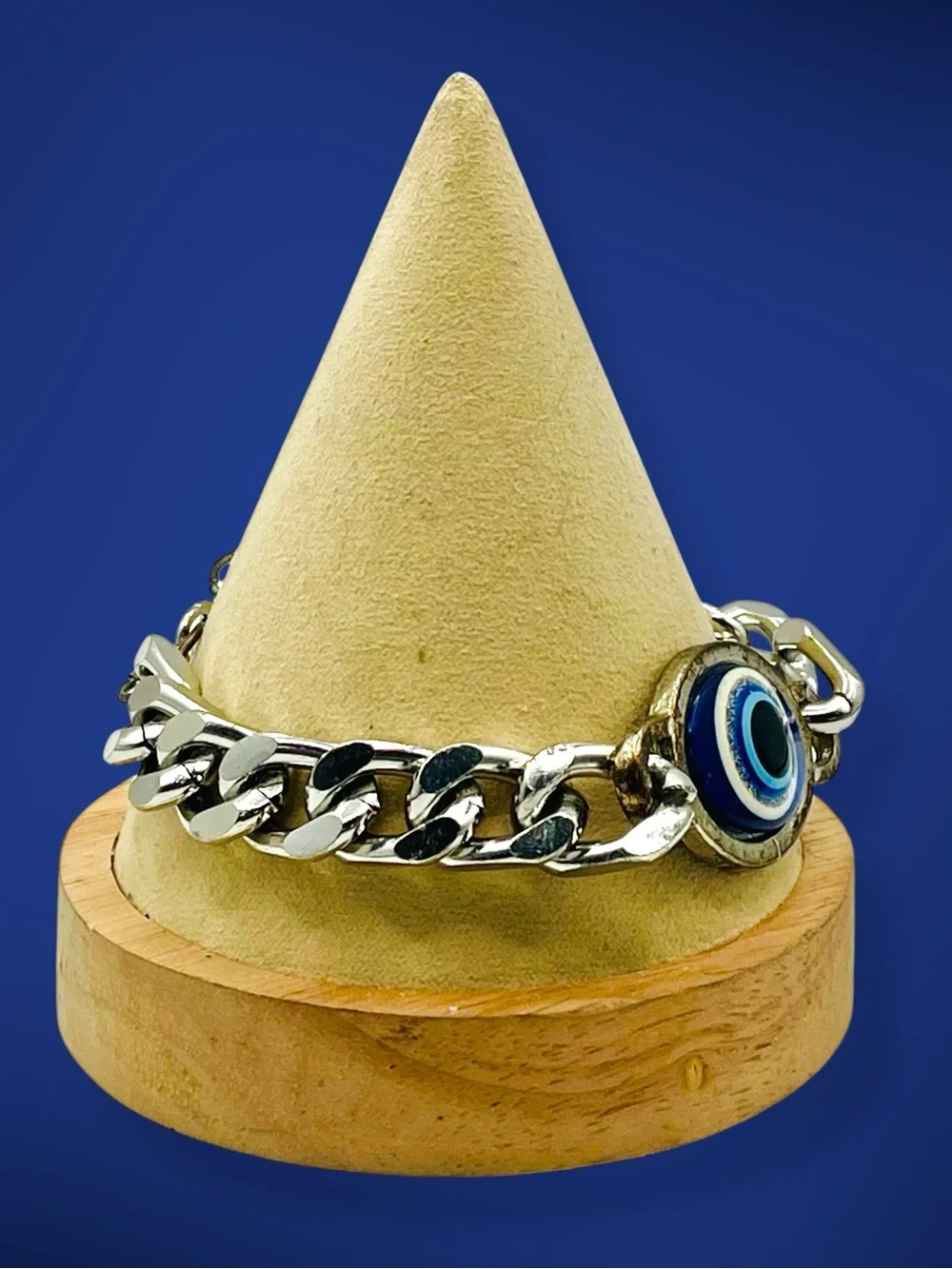 Stainless Steel Evil Eye Curb Chain Bracelet Blue Nazar Protection Amulet